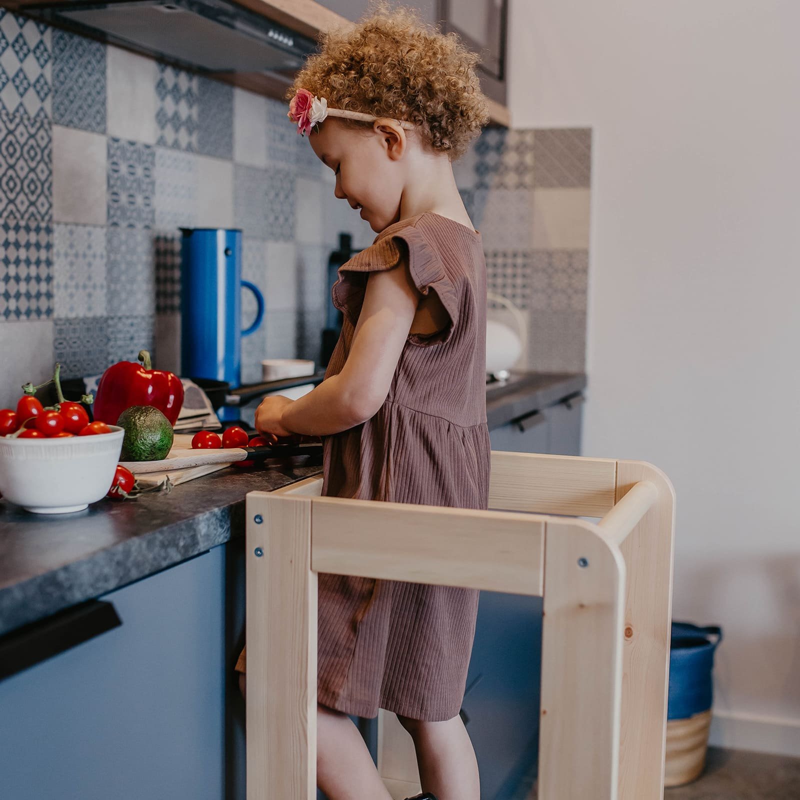 Montessori bokštelis, virtuvės pagalbininkas vaikui, medinis