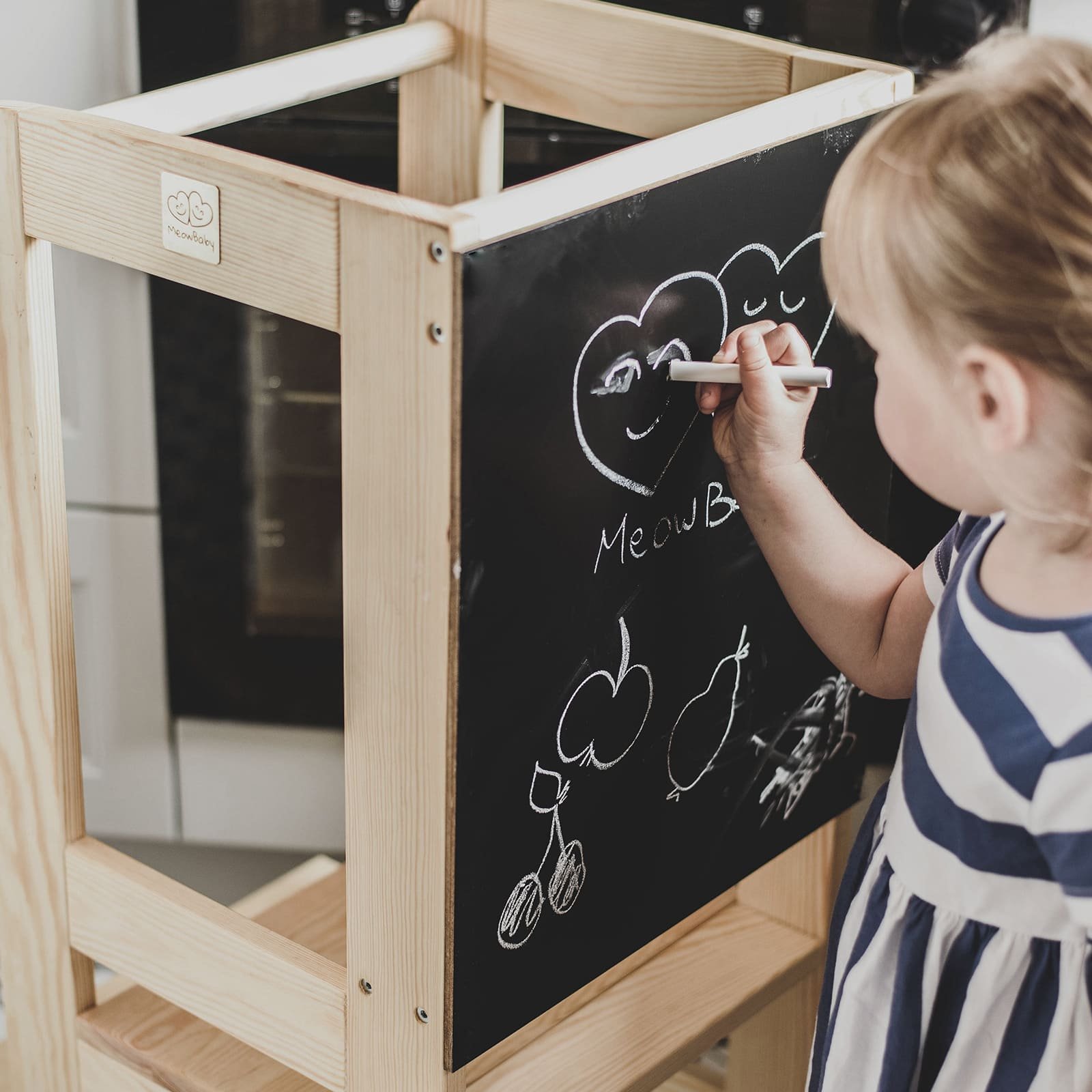Montessori bokštelis, virtuvės pagalbininkas vaikui, medinis