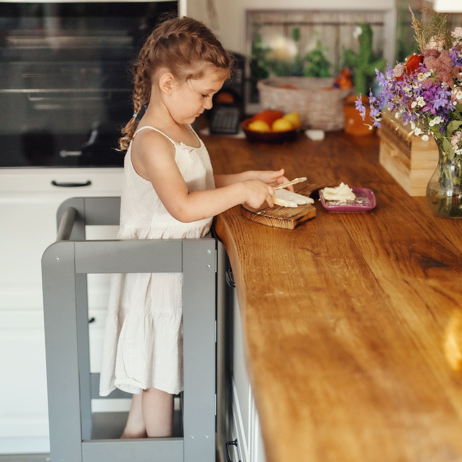 Montessori bokštelis, virtuvės pagalbininkas vaikui, medinis