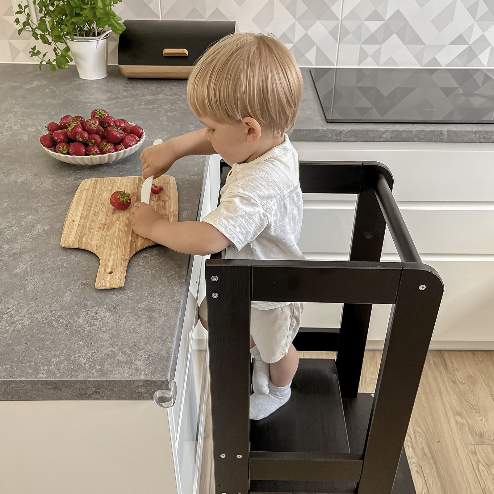 Montessori bokštelis, virtuvės pagalbininkas vaikui, medinis